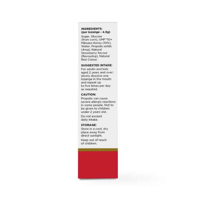 NZ Health UMF 10+ Manuka Honey Kids Lozenges Strawberry - Soothes Sore Throat with Propolis Natural & Safe - 12s