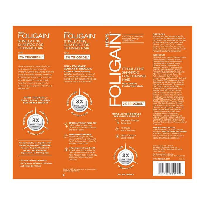 Foligain Triple Action Shampoo for Thinning Hair for Men with 2% Trioxidil - 236ml FOLIGAIN