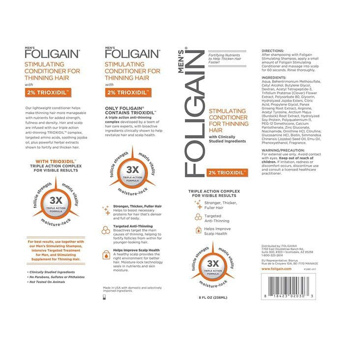 Foligain Triple Action Conditioner for Thinning Hair for Men with 2% Trioxidil 236 ml FOLIGAIN