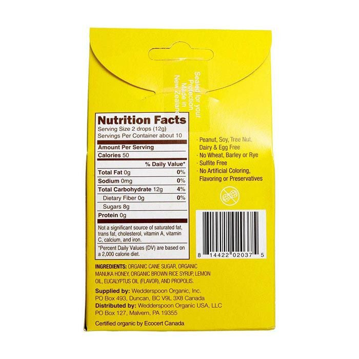 Wedderspoon Organic Manuka Honey Drops Lemon 120g 20's