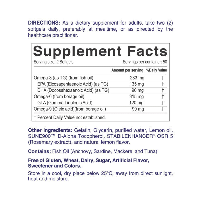 Nordic Sunshine Complete Omega 3-6-9 688mg - Heart, Brain & Joint Support with Borage Oil – 100 Softgels Nordic Sunshine