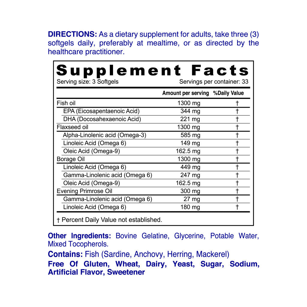 Nordic Sunshine Fish Flax & Borage 3-6-9 with Primrose Oil – 100 Softgels Nordic Sunshine