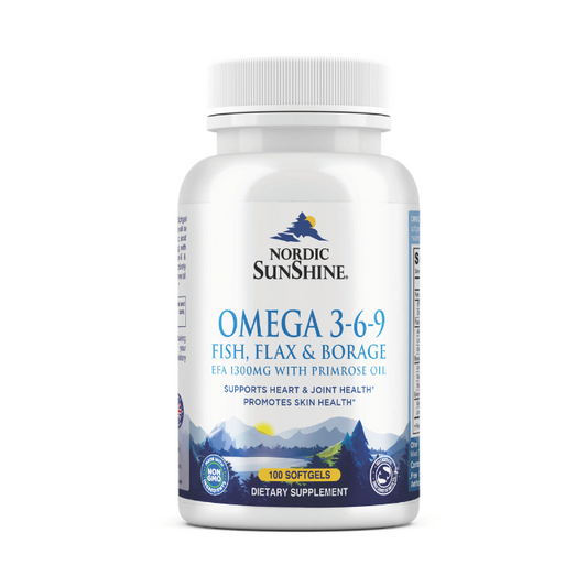 Nordic Sunshine Fish Flax & Borage 3-6-9 with Primrose Oil – 100 Softgels Nordic Sunshine