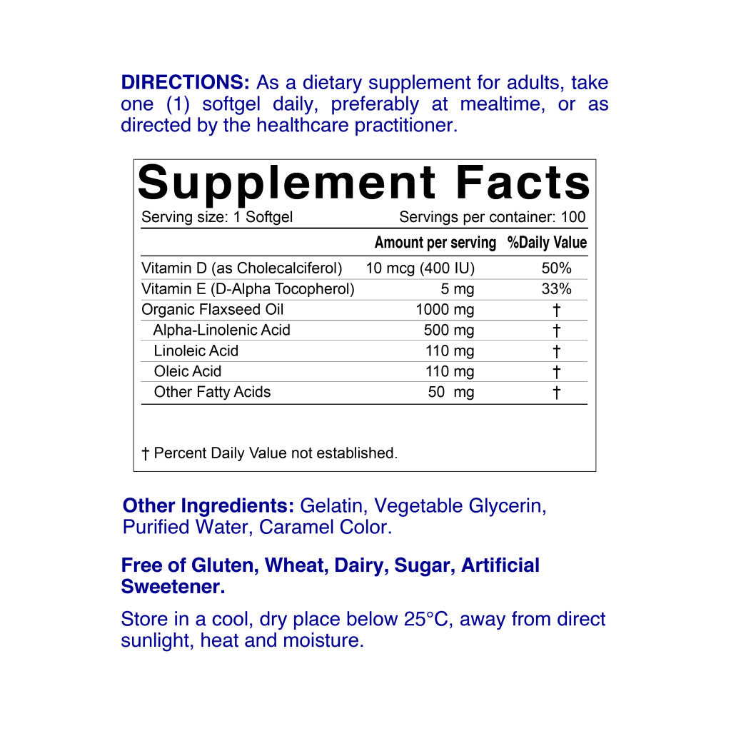 Nordic Sunshine Omega 3-6-9 Flaxseed Oil 1000mg, ALA-Rich Plant-Based Formula with Vitamin D & E for Heart, Brain -100 Softgels Nordic Sunshine