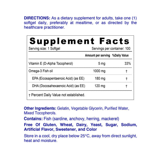 Nordic Sunshine Omega-3 Fish Oil – 1000 mg, Supports Heart, Immunity, Joint & Brain Function - 100 Softgels