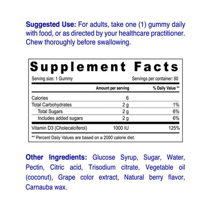 Nordic Sunshine Vitamin D3 1000 IU Gummies – Bone Strength, Immune Support & Gelatin-Free Formula – 60’s Nordic Sunshine
