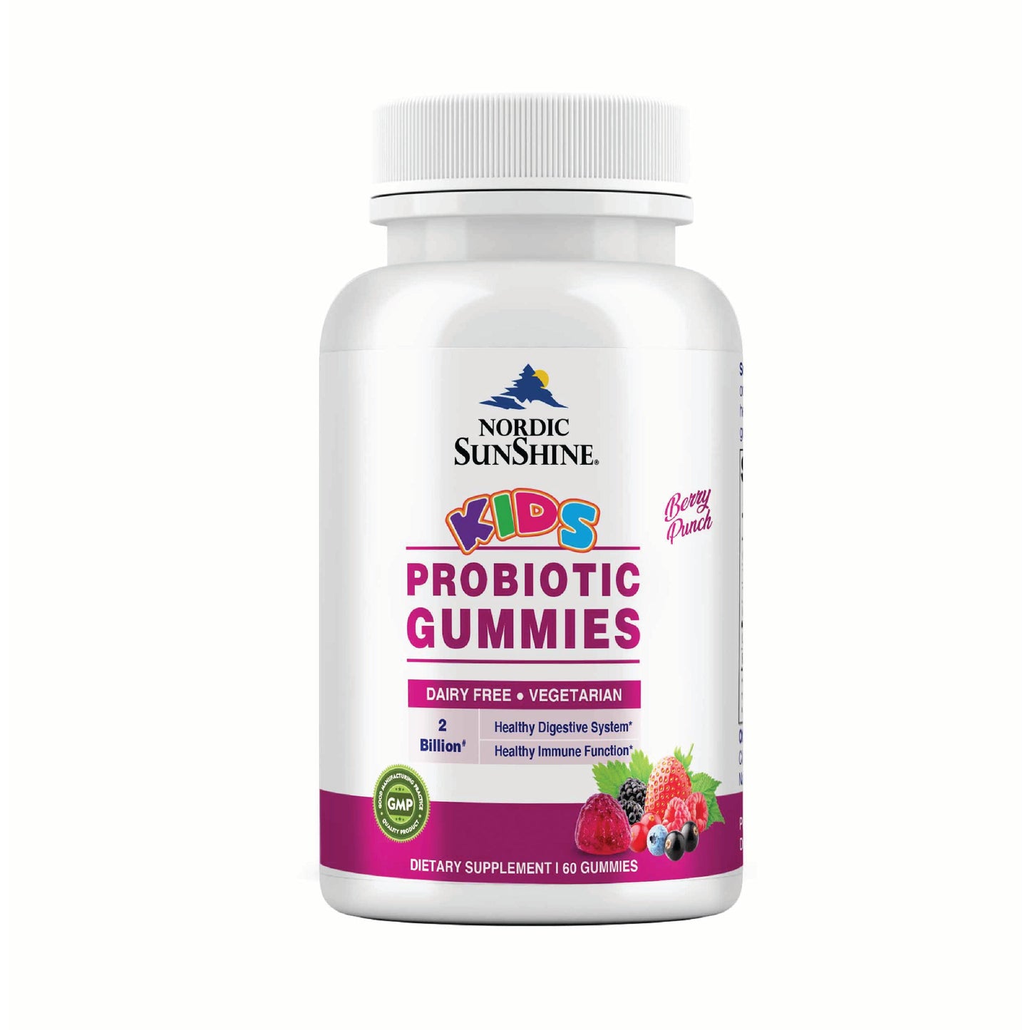 Nordic Sunshine Kids Probiotic Gummies – Digestive Health Support, Berry Flavor, Dairy-Free & Vegetarian – 60’s Nordic Sunshine