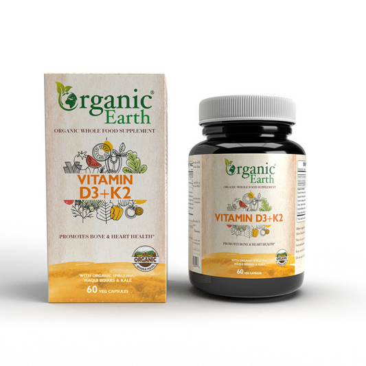 Organic Earth Vitamin D3 + K2 , Supports Bone & Immune Health - 60 Capsules