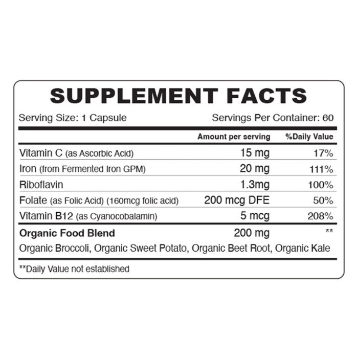 Organic Earth Organic Earth Gentle Iron Supplement with B12, Folate, and Vitamin C for Energy - 60 Capsules - Image 3