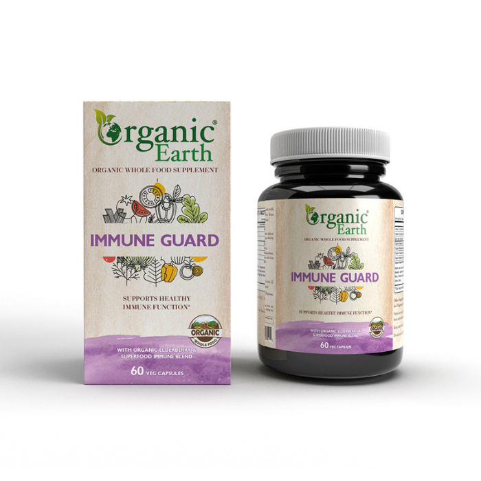 Organic Earth Immune Guard, Vitamin C, Zinc, Elderberry and Mushroom Immune Support - 60 Capsules Organic Earth