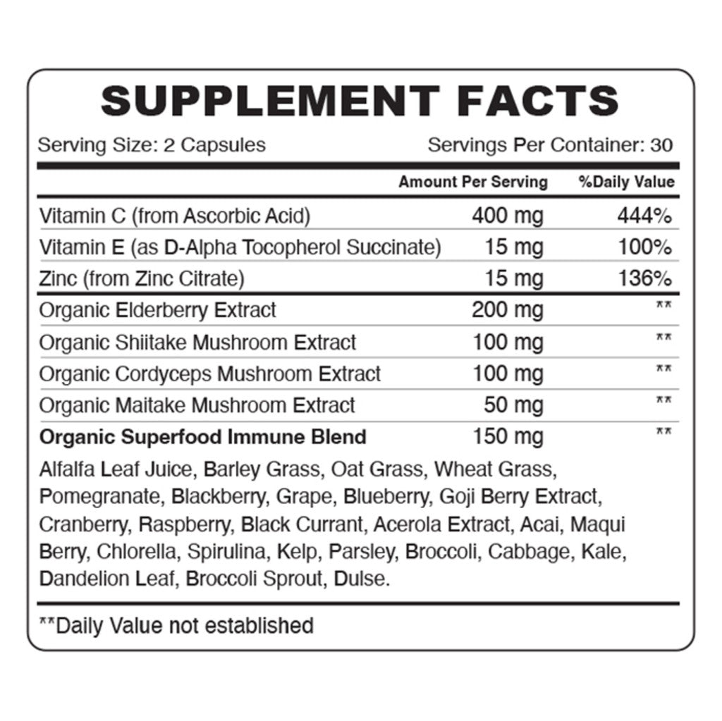 Organic Earth Immune Guard, Vitamin C, Zinc, Elderberry and Mushroom Immune Support - 60 Capsules Organic Earth
