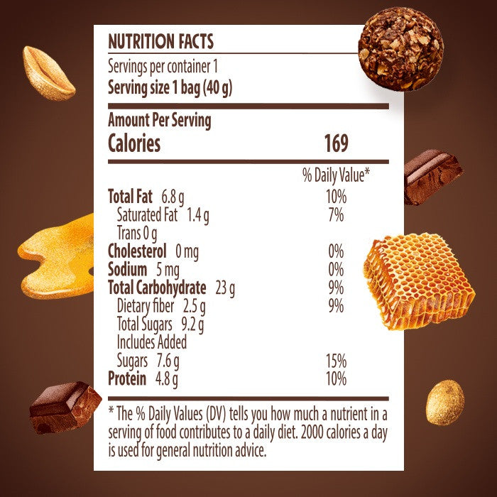 Good Calories Oats Bitter Belgian Chocolate Peanuts & Honey Crispy Balls – 40g Good Calories