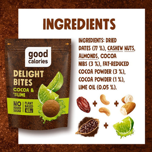 Good Calories Cocoa & Hint of Lime Delight Bites – 65g Good Calories