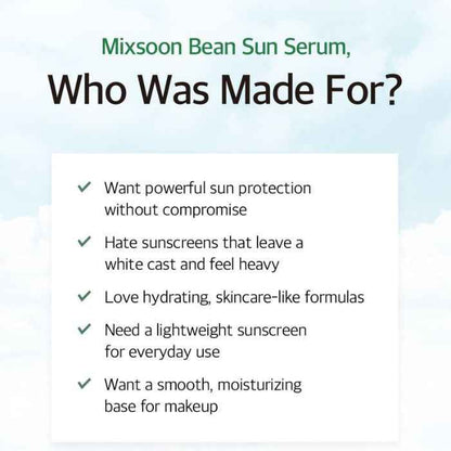 Mixsoon Bean Sun Serum (SPF50+) Lightweight Hydrating Protection with Fermented Soybean Extract - 50ml