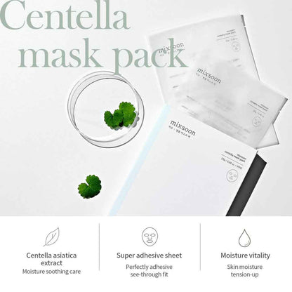 Mixsoon Centella Mask Pack 25g, Soothing Sheet with Asiatica Extract for Hydration and Skin Repair - 5pcs