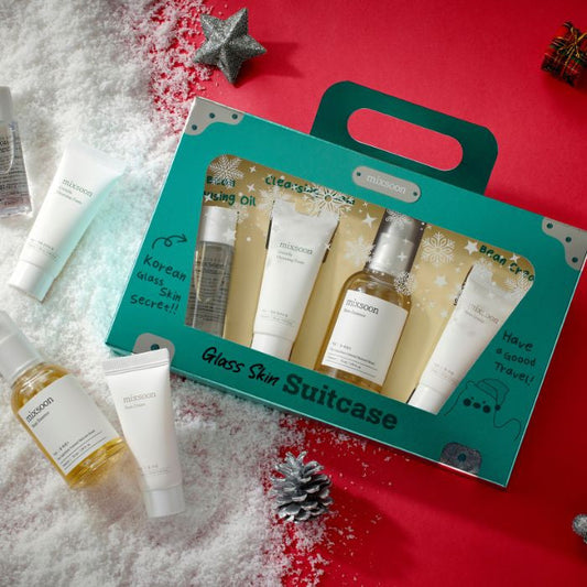 Mixsoon Glass Skin Suitcase – Travel Skincare Set with Bean Cleansing Oil, Centella Foam, Essence and Cream Mixsoon
