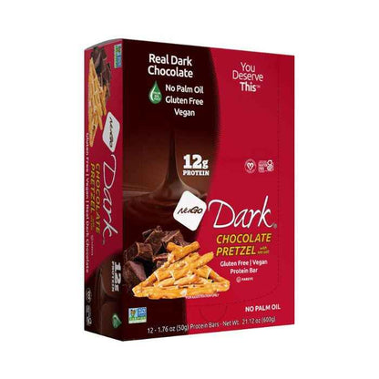 NuGo Dark Chocolate Pretzel Bar 50g, 12g Protein, Gluten Free, No Palm Oil, Pack of 12 pcs