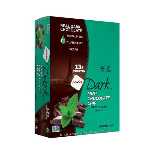 NuGo Dark Mint Chocolate Chip Bar 50g, 13g Protein, Gluten Free, Non-GMO, Pack of 12 pcs NuGo