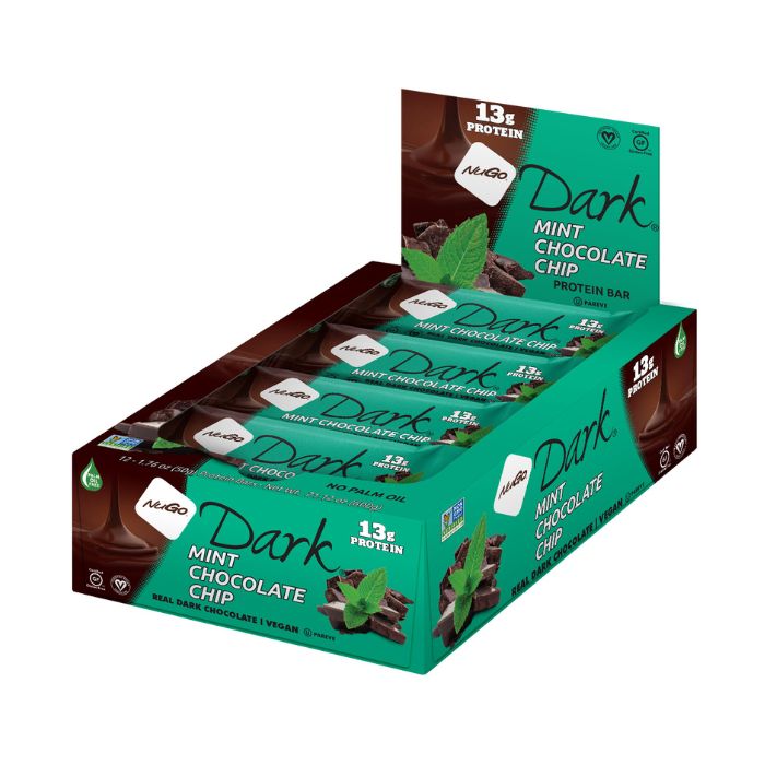 NuGo Dark Mint Chocolate Chip Bar 50g, 13g Protein, Gluten Free, Non-GMO, Pack of 12 pcs NuGo