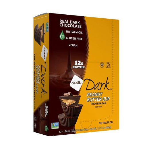 NuGo Dark Peanut Butter Cup Protein Bar 50g, 12g Vegan Protein, Gluten Free, Non-GMO, Pack of 12 pcs NuGo