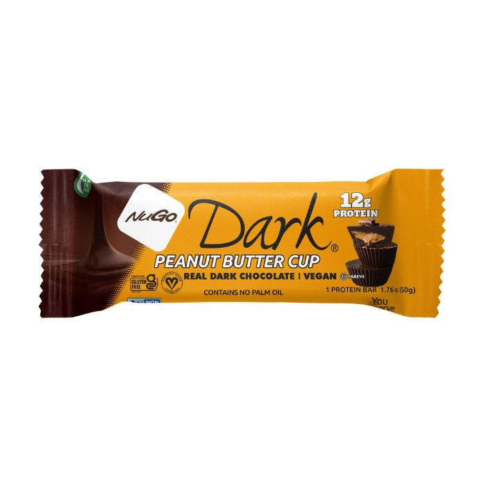 NuGo Dark Peanut Butter Cup Protein Bar 50g, 12g Vegan Protein, Gluten Free, Non-GMO, Pack of 12 pcs NuGo