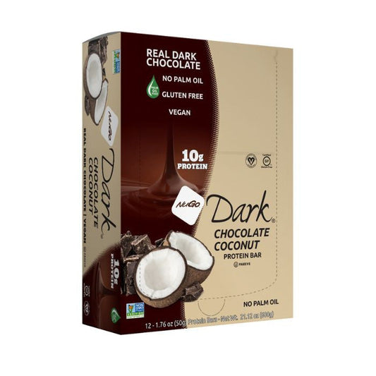 NuGo Dark Chocolate Coconut Bar 50g, 10g Vegan Protein, Gluten Free, Non-GMO, Pack of 12 pcs NuGo