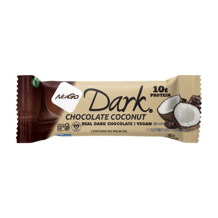 NuGo Dark Chocolate Coconut Bar 50g, 10g Vegan Protein, Gluten Free, Non-GMO, Pack of 12 pcs NuGo