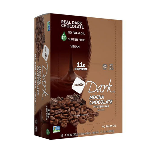 NuGo Dark Mocha Chocolate Protein Bar 50g, 11g Vegan Protein, Gluten Free, Non-GMO, Pack of 12 pcs NuGo