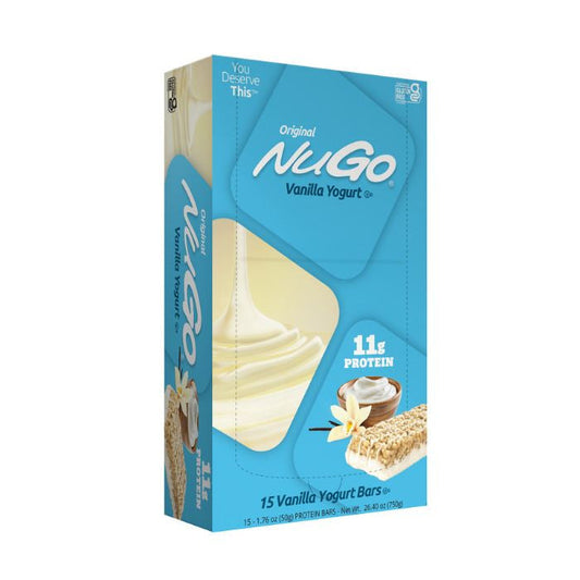NuGo Original Vanilla Yogurt Protein Bar 50g, 11g Protein, Gluten Free Snack with Added Vitamins, Pack of 15 pcs NuGo