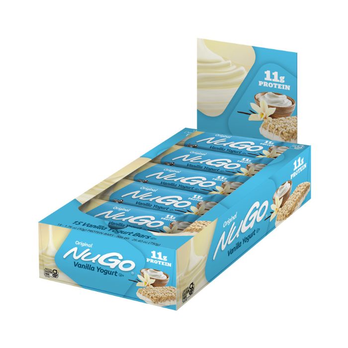 NuGo Original Vanilla Yogurt Protein Bar 50g, 11g Protein, Gluten Free Snack with Added Vitamins, Pack of 15 pcs NuGo