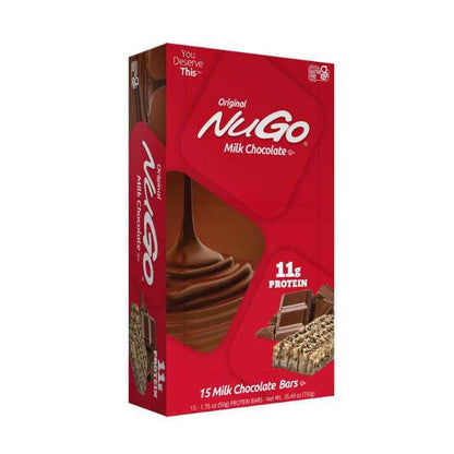 NuGo Original Milk Chocolate Protein Bar 50g, 11g Protein, Gluten Free Snack with Added Vitamins, Pack of 15 pcs