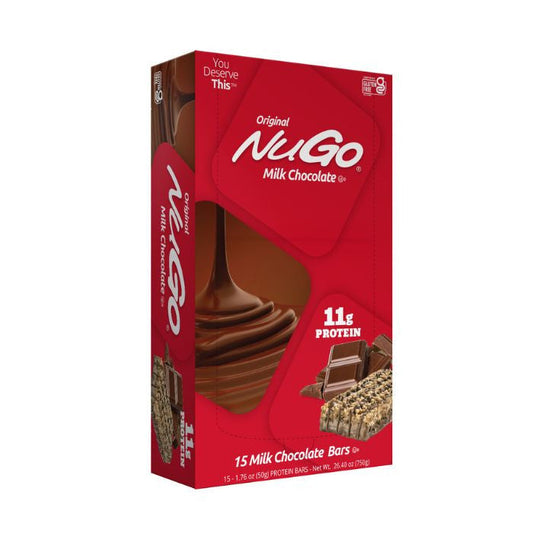 NuGo Original Milk Chocolate Protein Bar 50g, 11g Protein, Gluten Free Snack with Added Vitamins, Pack of 15 pcs NuGo