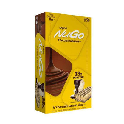 NuGo Original Banana Chocolate Protein Bar 50g, 13g Protein, Gluten Free, Real Milk Chocolate Snack, Pack of 15 pcs
