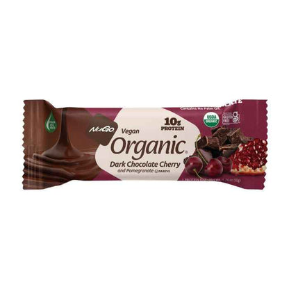 NuGo Organic Dark Chocolate Cherry Protein Bar 50g, Vegan, Gluten Free, 10g Plant Protein, Pack of 12 pcs