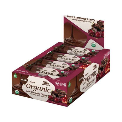NuGo Organic Dark Chocolate Cherry Protein Bar 50g, Vegan, Gluten Free, 10g Plant Protein, Pack of 12 pcs
