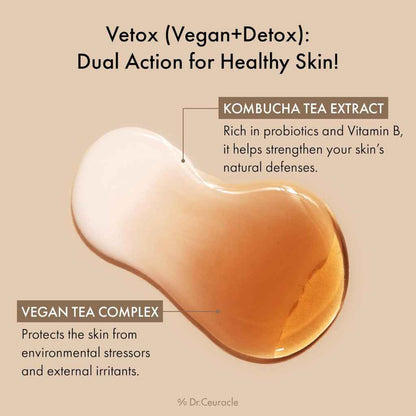 Dr. ceuracle vegan kombucha tea essence, probiotic hydrating detox for glowing skin - 150ml