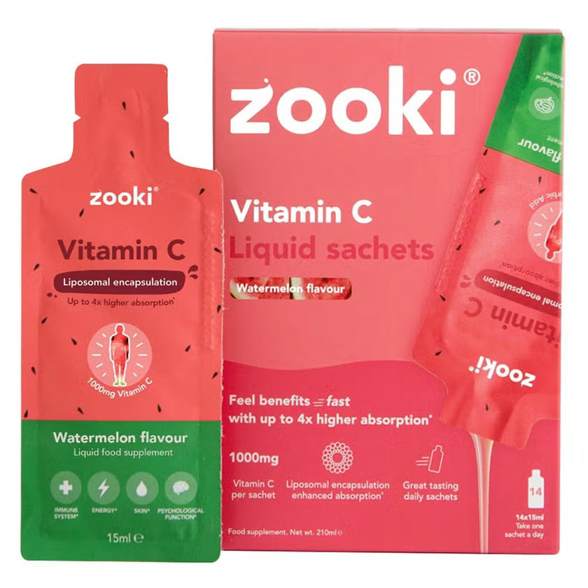 Zooki Liposomal Vitamin C 1000mg Watermelon Flavor Liquid Sachets 15ml, Pack of 14's Zooki