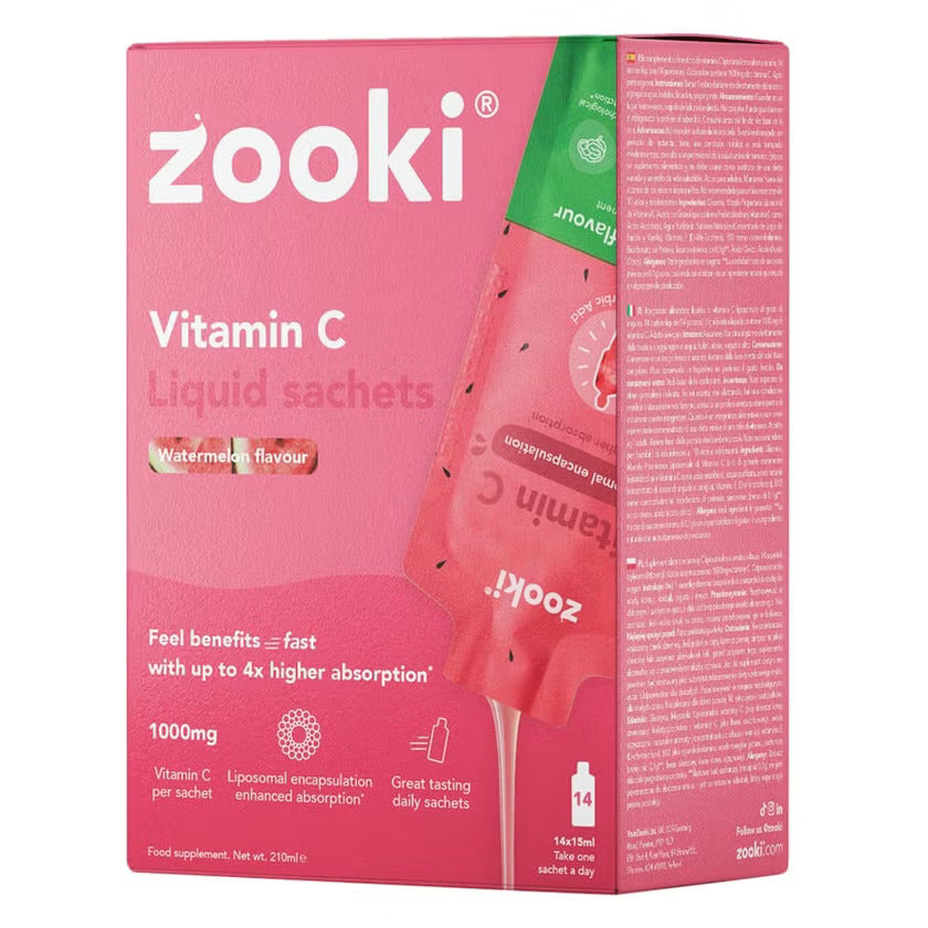 Zooki Liposomal Vitamin C 1000mg Watermelon Flavor Liquid Sachets 15ml, Pack of 14's Zooki