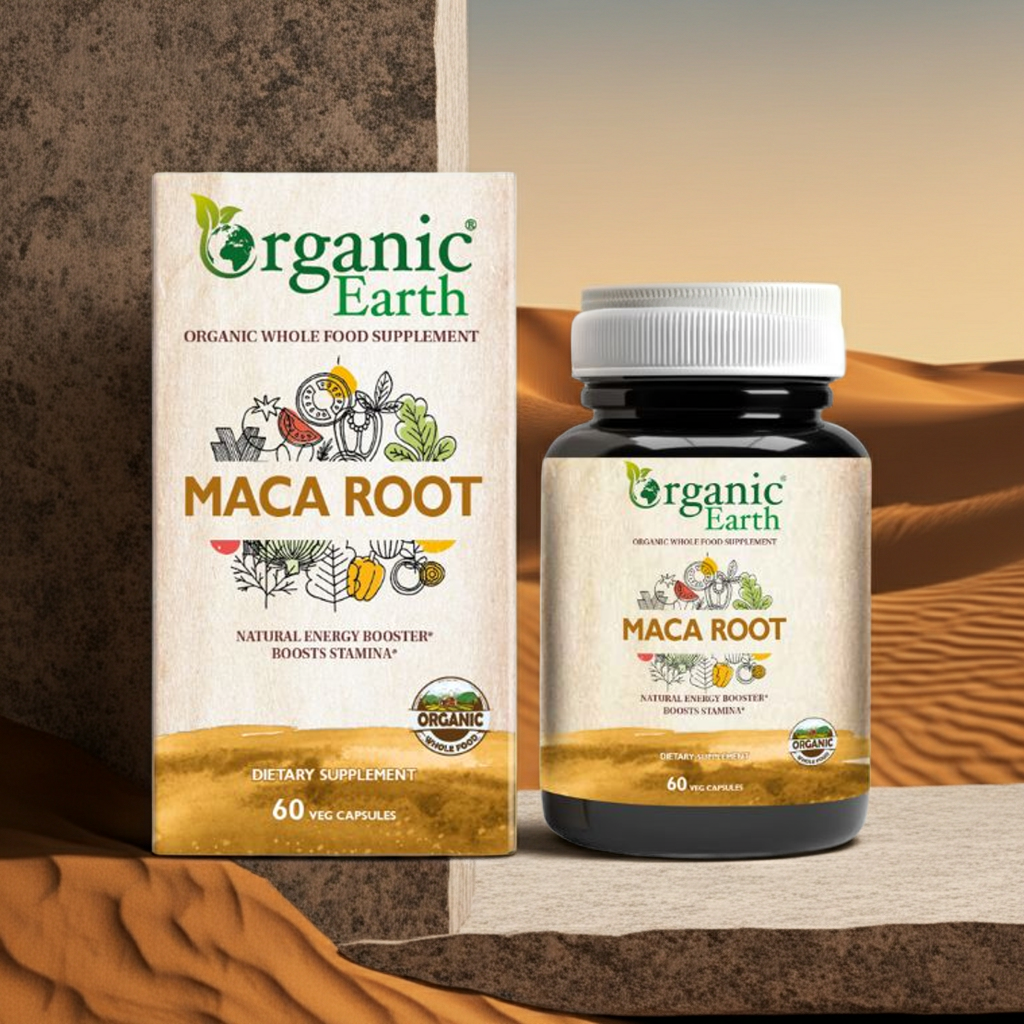 Organic Earth Maca Root, Natural Energy, Hormonal Balance and Vitality Support - 60 Capsules