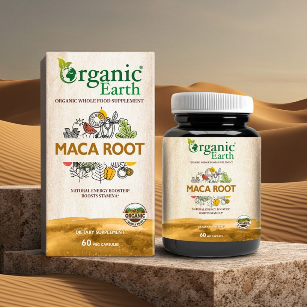 Organic Earth Maca Root, Natural Energy, Hormonal Balance and Vitality Support - 60 Capsules