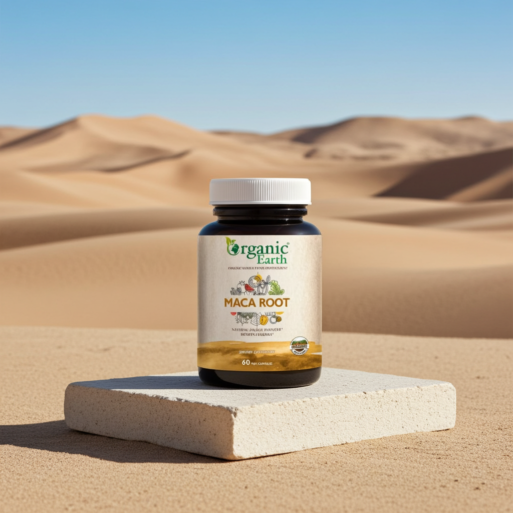 Organic Earth Maca Root, Natural Energy, Hormonal Balance and Vitality Support - 60 Capsules