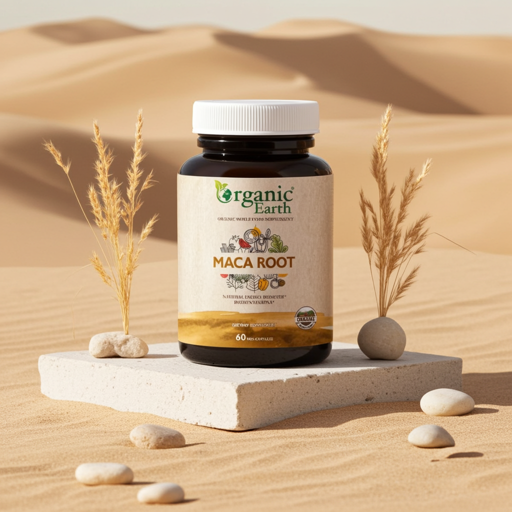 Organic Earth Maca Root, Natural Energy, Hormonal Balance and Vitality Support - 60 Capsules