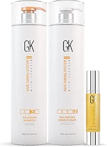 GK HAIR Global Keratin Balancing Shampoo and Conditioner Sets (33.8 Fl Oz/1000ml) with Anti Frizz Serum Argan Oil (1.69 Fl Oz/50ml) for Dry Damaged Repair- All Hair Types Sulfate Paraben Free Unisex