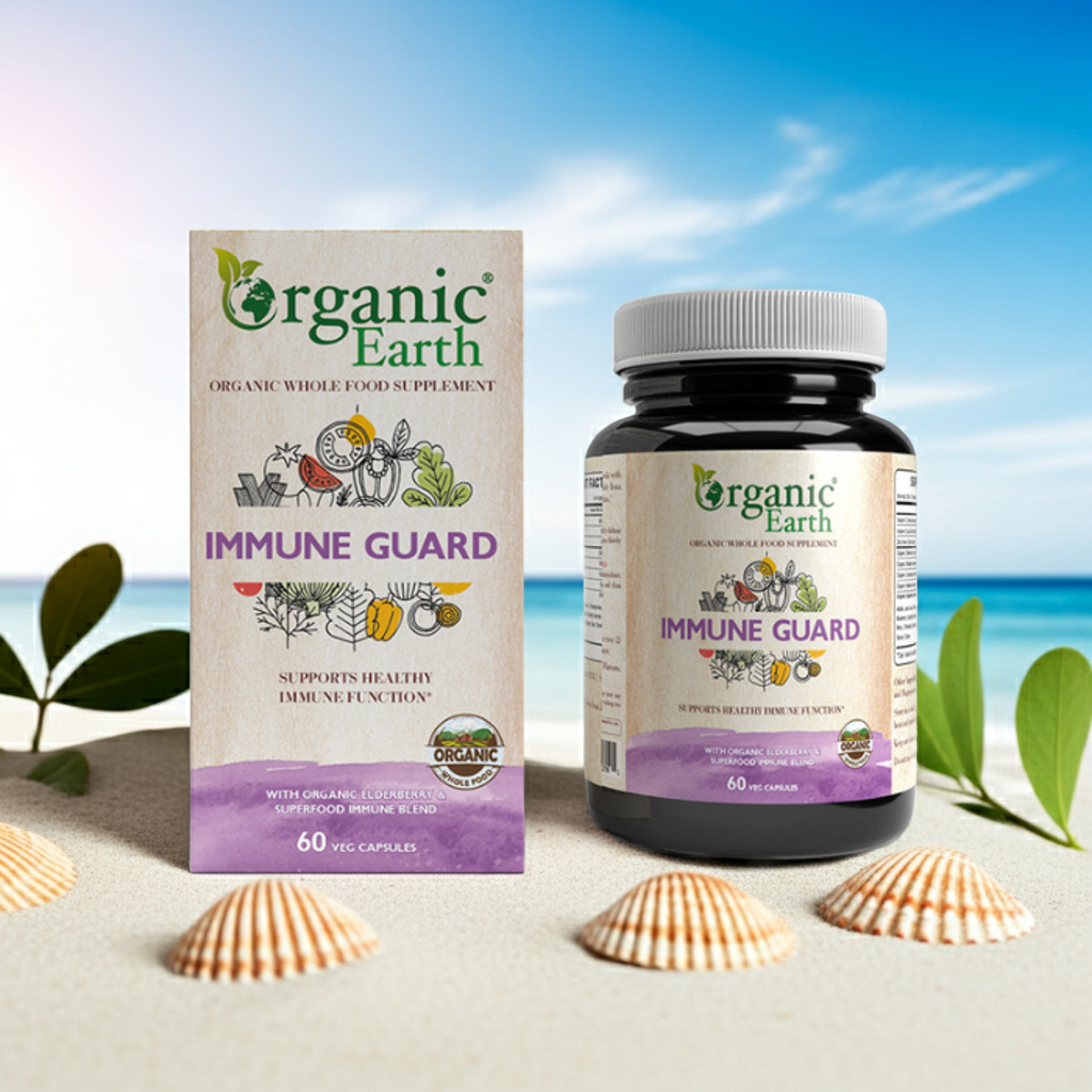 Organic Earth Immune Guard, Vitamin C, Zinc, Elderberry and Mushroom Immune Support - 60 Capsules