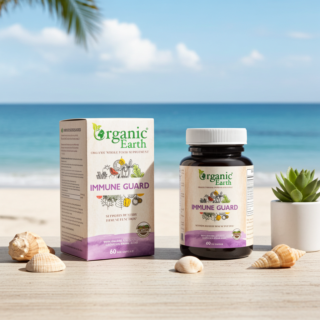 Organic Earth Immune Guard, Vitamin C, Zinc, Elderberry and Mushroom Immune Support - 60 Capsules