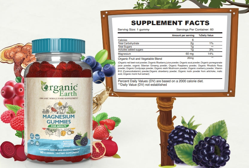 Organic Earth Magnesium Adults Gummies 60s