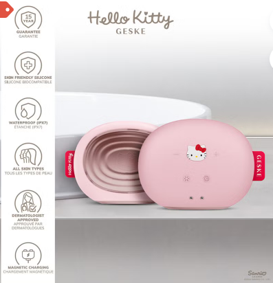 Geske Hello Kitty SmartAppGuided 4-in-1 Sonic Facial Brush In Pink Color For Deep Cleansing & Anti-Aging Massage geske