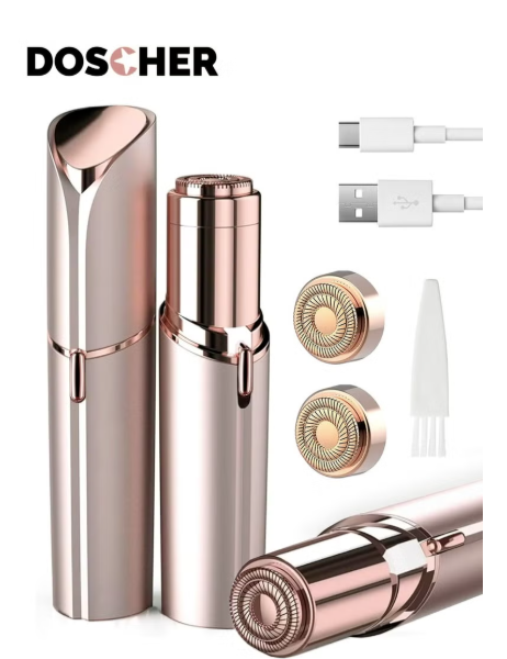 Facial Hair Removal for Women, Painless Epilator Hair Remover Device with 2 Pcs Replacement Heads , USB Rechargeable Face Electric Razor and Trimmer for ladies Lip, Chin, Arms doscher