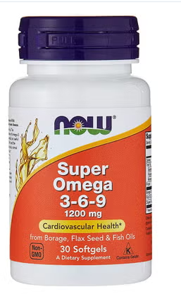 Now Super Omega 3 6 9 Flaxseed Oil, Borage Seed Oil, Fish Oil Supplement Softgels, Pack of 30's NOW
