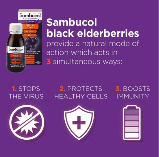 Sambucol Black Elderberry Immuno Forte Syrup With Vitamin C & Zinc 120ml Sambucol